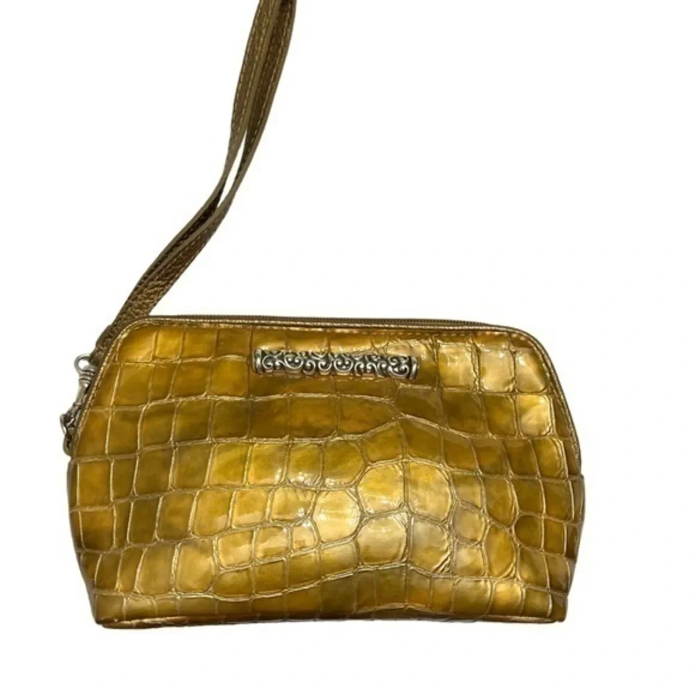 Brighton embossed leather shiny wristlet bag